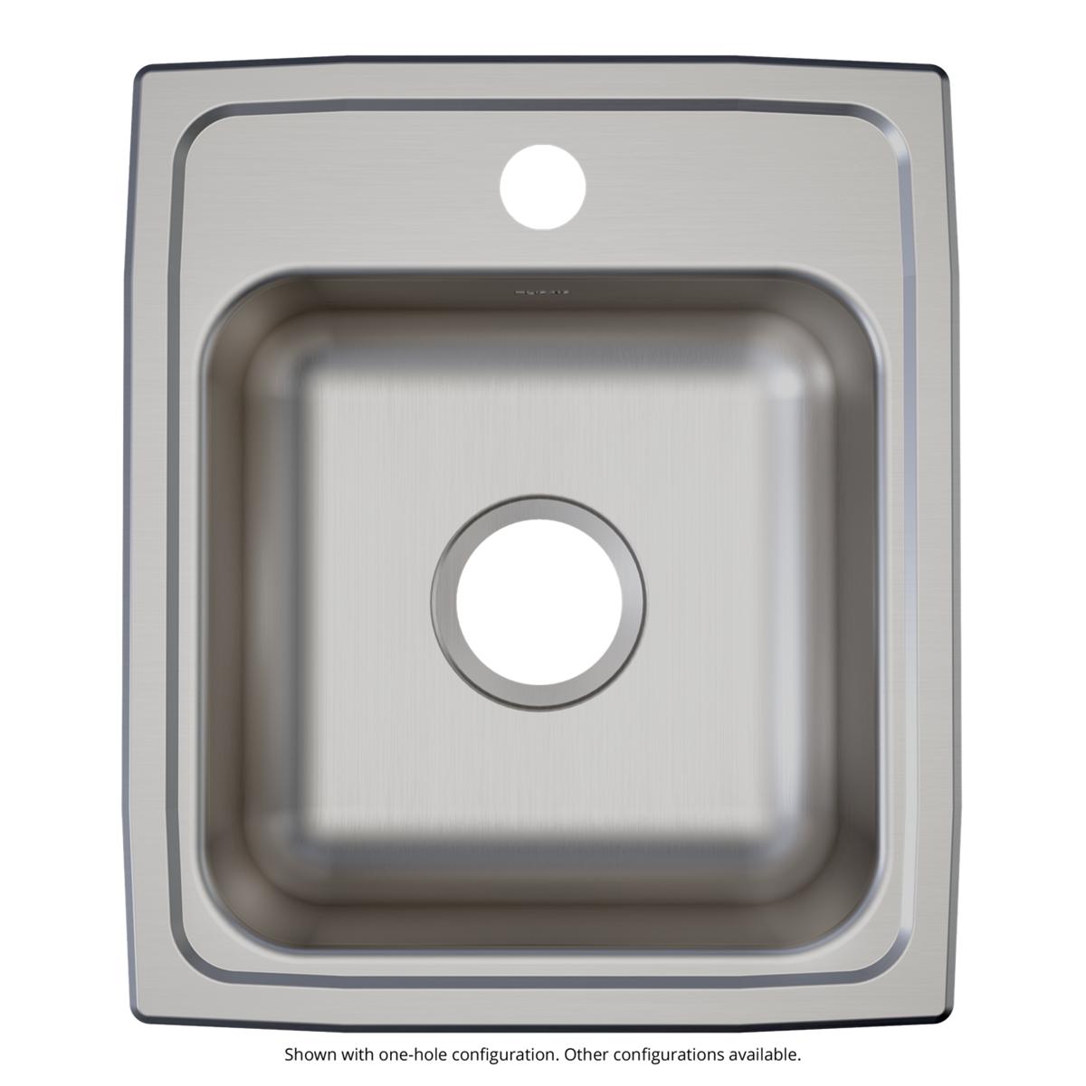 Stainless steel drop-in sink with single bowl, brushed finish, and one pre-drilled hole for faucet.