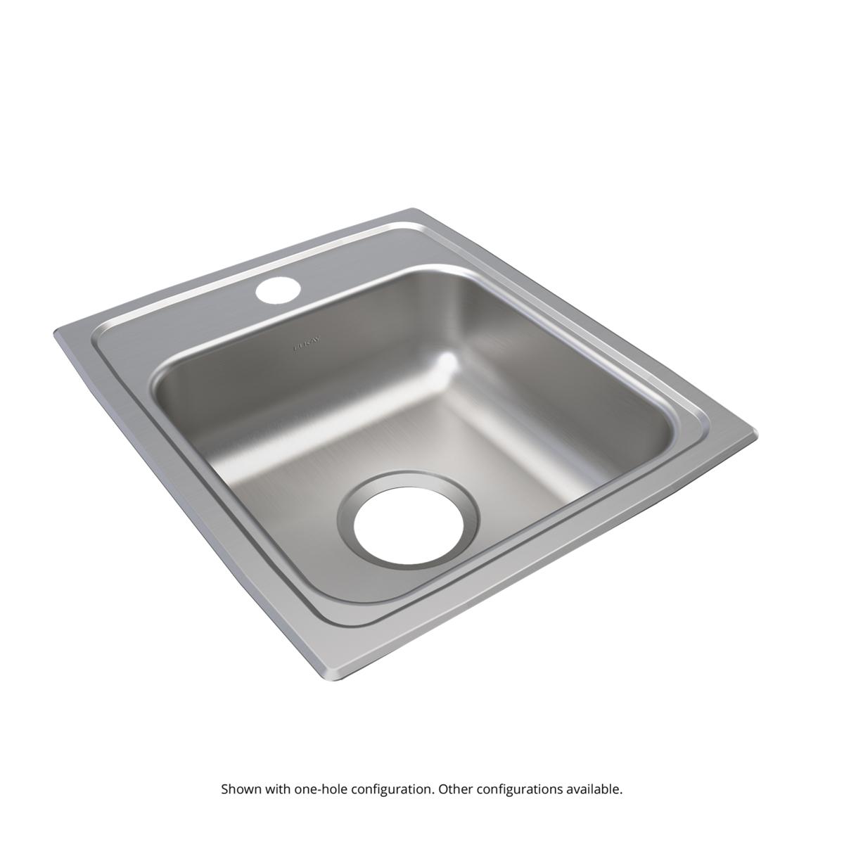 Stainless steel drop-in sink with single bowl and one faucet hole on the rim.