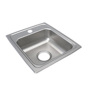 Stainless steel drop-in sink with single bowl, one faucet hole, and brushed finish surface.