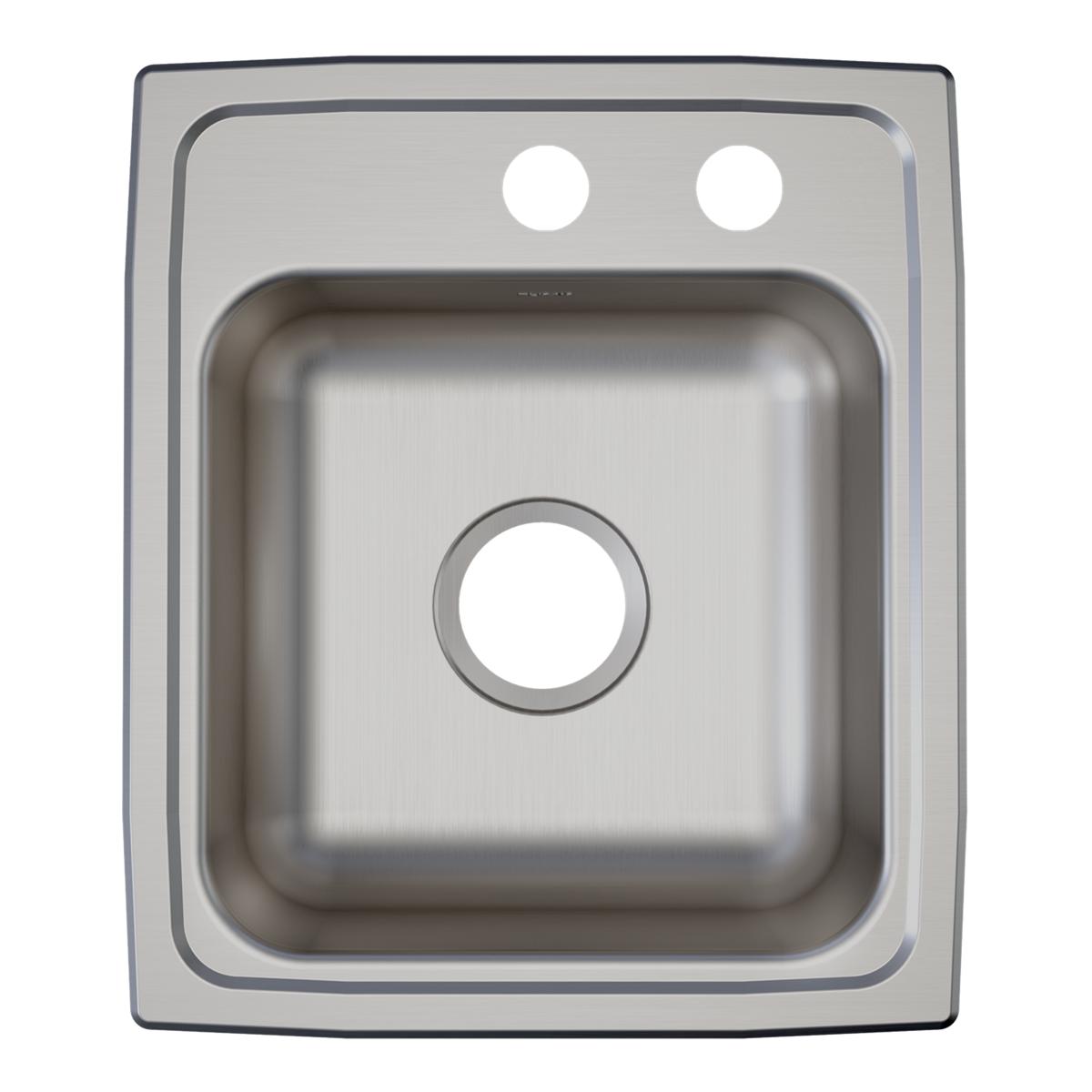 Stainless steel drop-in sink with single bowl, two pre-drilled faucet holes, and brushed finish surface.