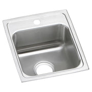 Stainless steel drop-in sink with single bowl, drain hole, and faucet opening on brushed metal rim.