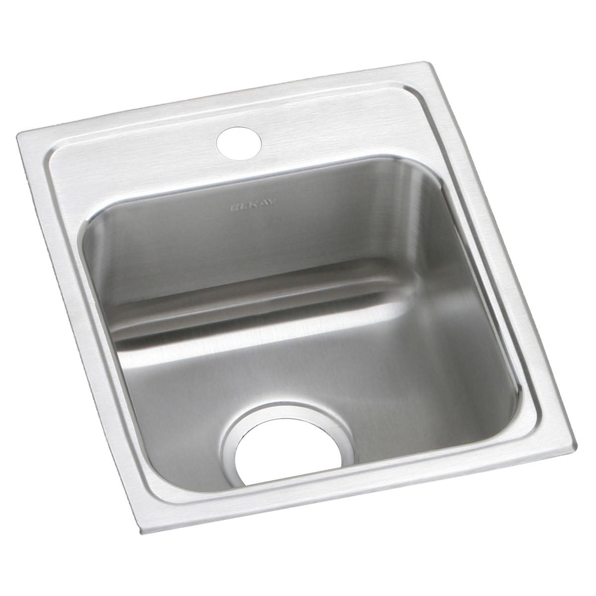 Stainless steel drop-in sink with single bowl, drain hole, and faucet opening on brushed metal rim.