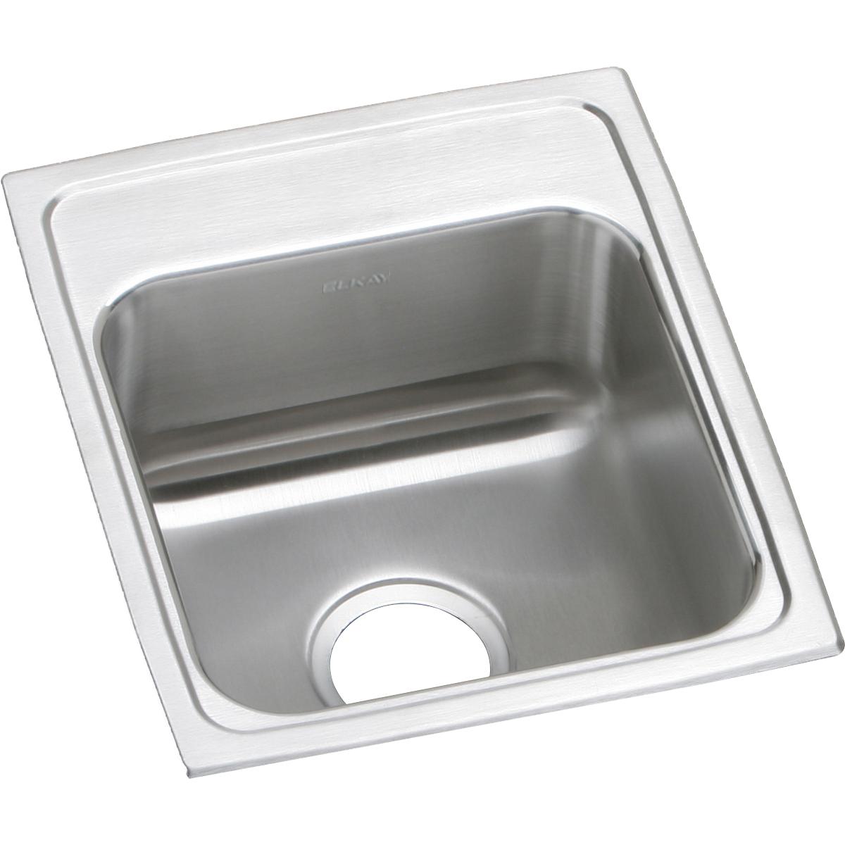 Stainless steel drop-in sink with single bowl, drain hole, and brushed finish rim viewed from above.
