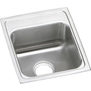 Stainless steel drop-in sink with single bowl, drain hole, and brushed finish rim viewed from above.