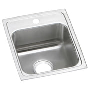 Stainless steel single bowl drop-in sink with one faucet hole and drain opening.
