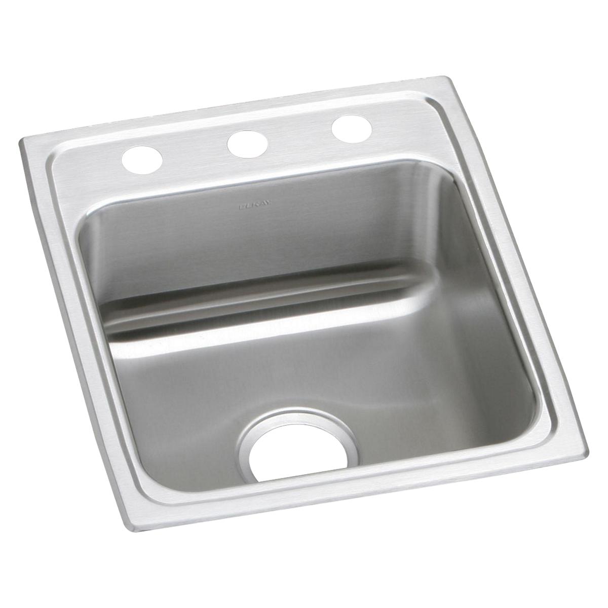Stainless steel drop-in sink with single bowl, drain hole, and three mounting holes across the rim.