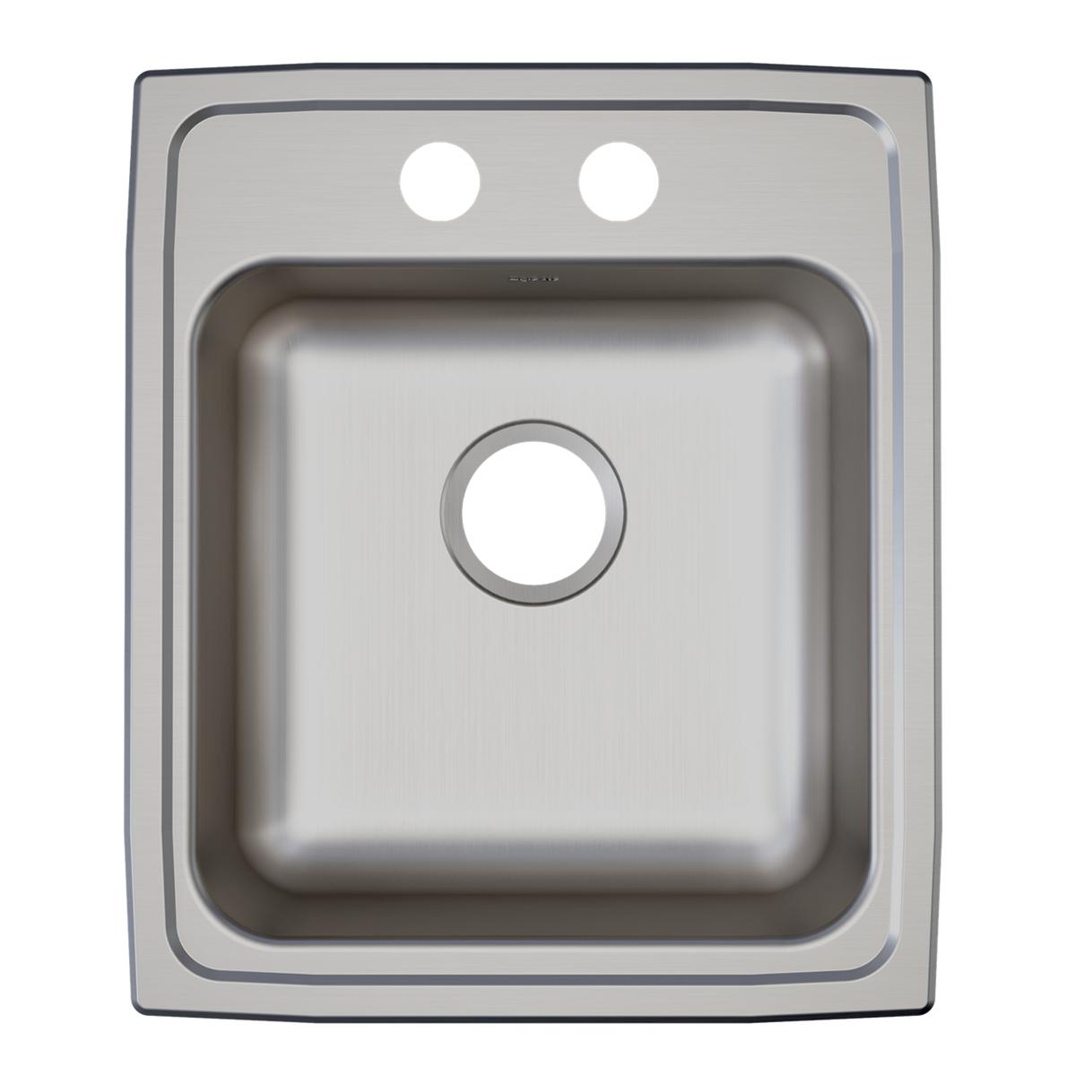 Stainless steel drop-in sink with single bowl and two mounting holes on the rim, viewed from above.