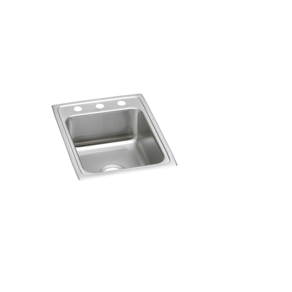 Stainless steel drop-in sink with single bowl and three pre-drilled holes on rim for faucet mounting.