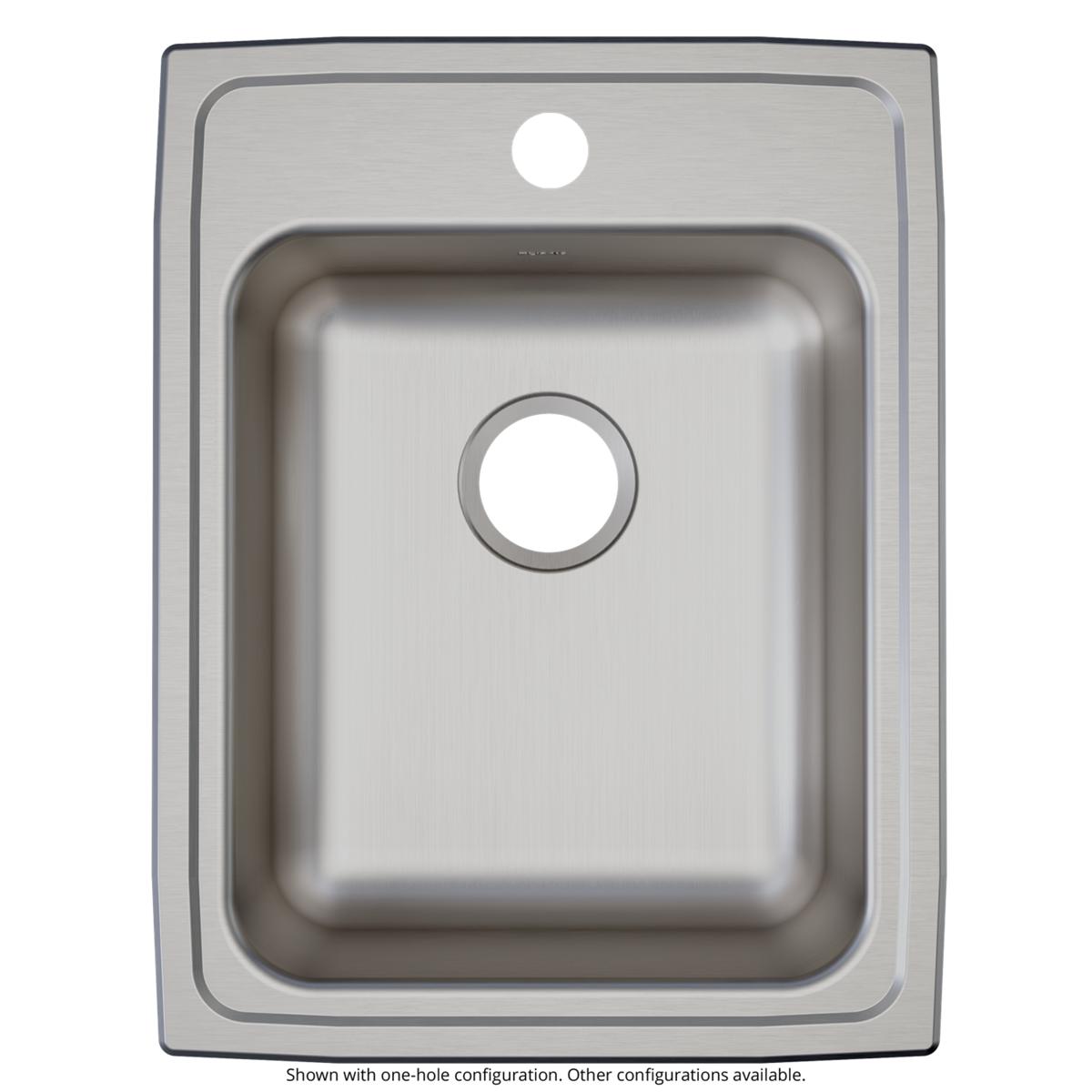 Stainless steel drop-in sink with single bowl, brushed finish, and three pre-drilled holes for faucet mounting.