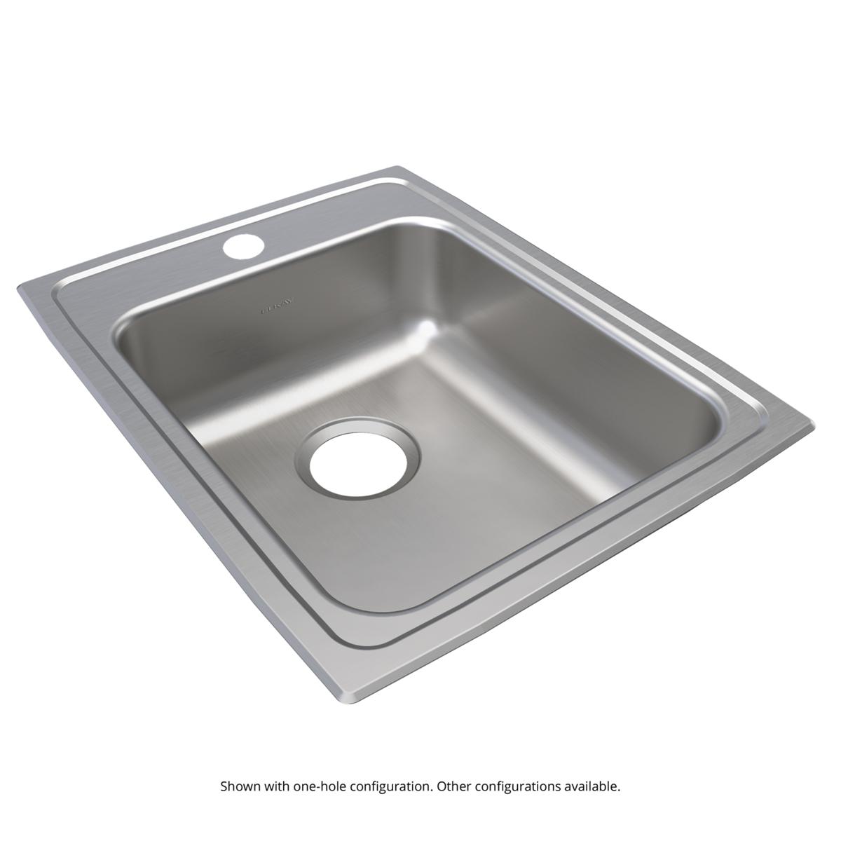 Stainless steel drop-in sink with single bowl and one faucet hole visible on the rim.