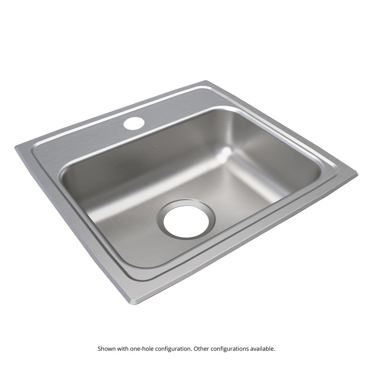 Stainless steel drop-in sink with single bowl and three pre-drilled holes for faucet mounting.