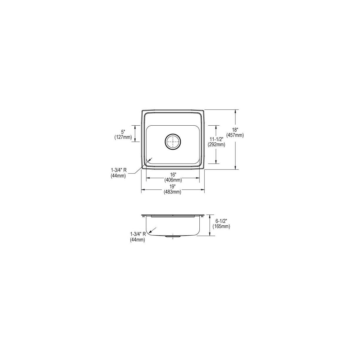 Elkay Lustertone Classic Stainless Steel 19" x 18" x 6-1/2", 3-Hole Single Bowl Drop-in ADA Sink