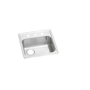 Stainless steel drop-in sink with single bowl, left drain, and two faucet holes on rim.