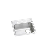 Stainless steel drop-in sink with single bowl, right drain, and faucet holes along top rim.