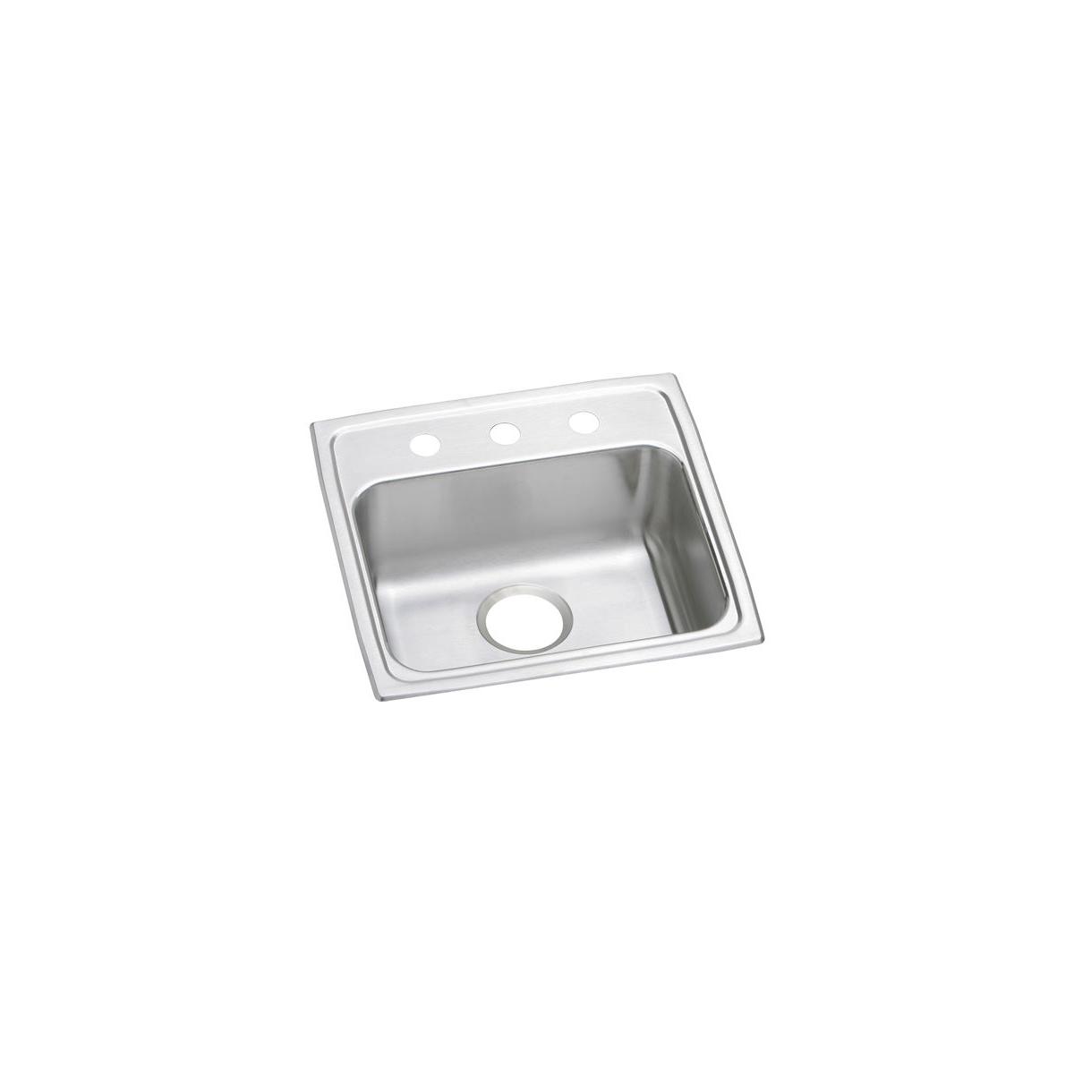 Stainless steel drop-in sink with single bowl and three mounting holes along top rim.