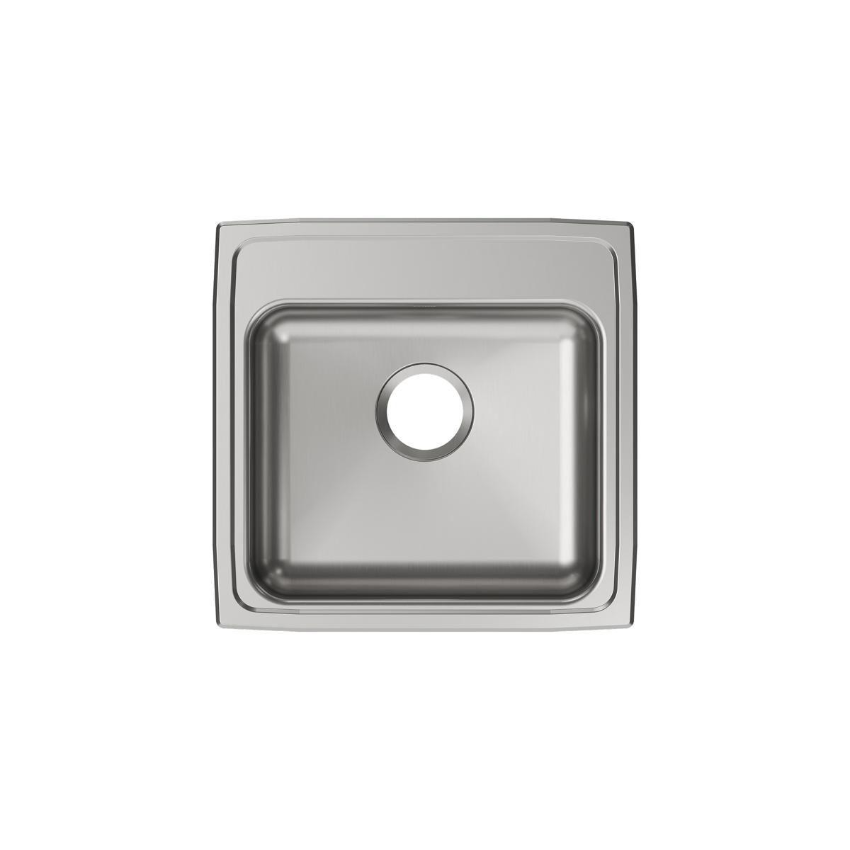Stainless steel drop-in sink with single basin and one pre-drilled hole, shown from above.