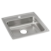 Stainless steel drop-in sink with single bowl and one faucet hole on rim.