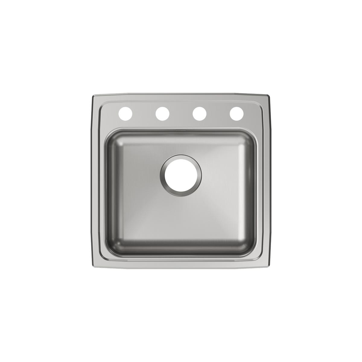 Stainless steel single bowl drop-in sink with four mounting holes across the rim.