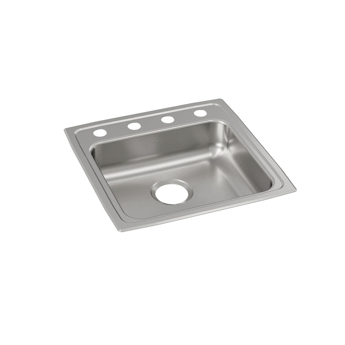 Stainless steel drop-in sink with single bowl and four mounting holes along the rim.