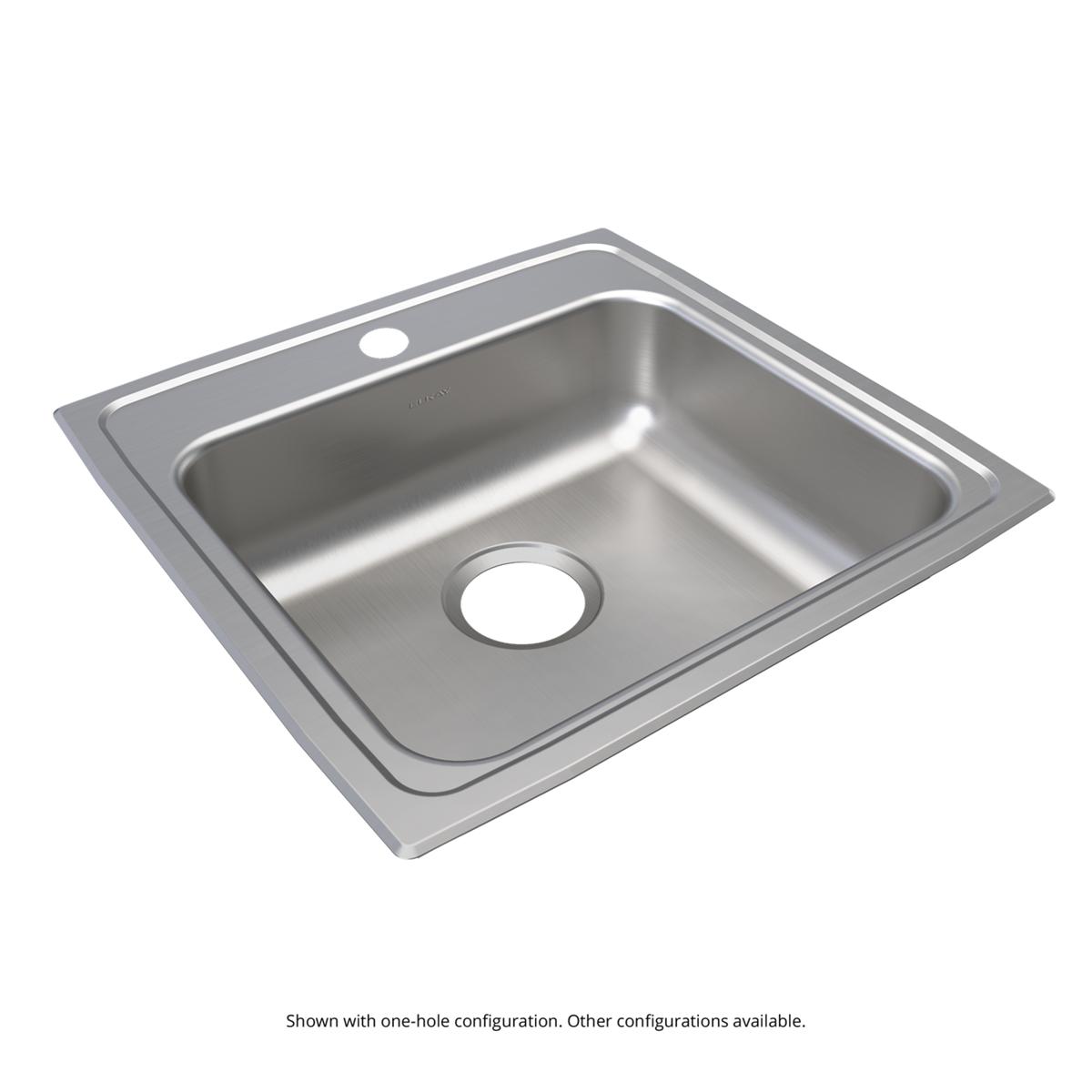 Stainless steel drop-in sink with single bowl, one faucet hole, and brushed finish surface.