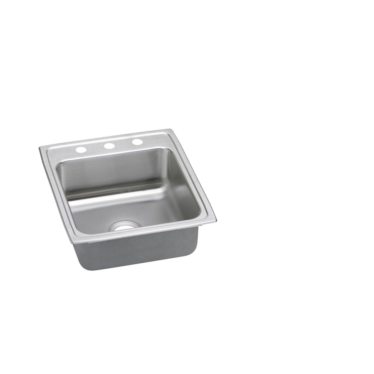 Stainless steel drop-in sink with single bowl, two faucet holes, and brushed finish.