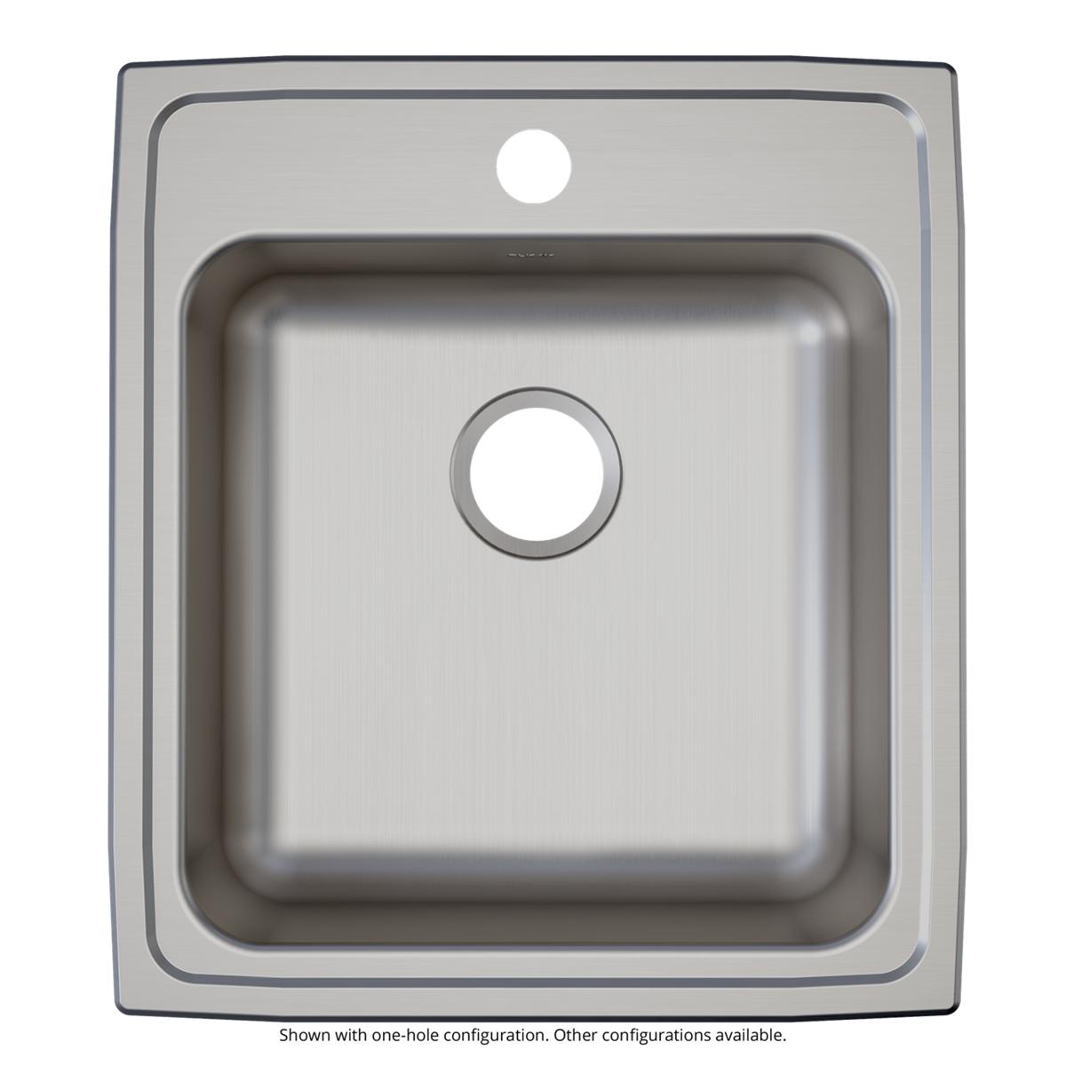 Stainless steel drop-in sink with single bowl, brushed finish, and one faucet hole at top center.
