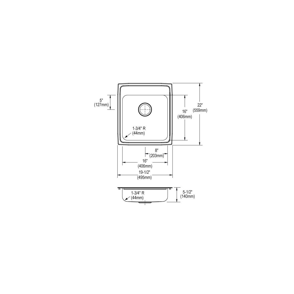 Elkay Lustertone Classic Stainless Steel 19-1/2" x 22" x 5-1/2", 0-Hole Single Bowl Drop-in ADA Sink