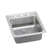 Stainless steel drop-in sink with single bowl, drain basket, and three pre-drilled holes on rim.