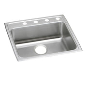 Stainless steel drop-in sink with single bowl, four mounting holes, and brushed finish surface.