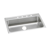 Stainless steel single bowl drop-in sink with one hole and four pre-drilled holes along the rim.