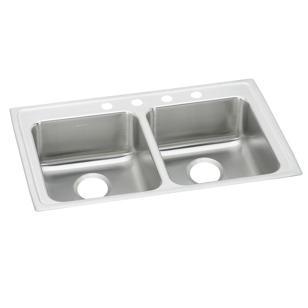 Elkay Lustertone Classic Stainless Steel 33" x 19-1/2" x 4" 4-Hole Equal Double Bowl Drop-in ADA Sink