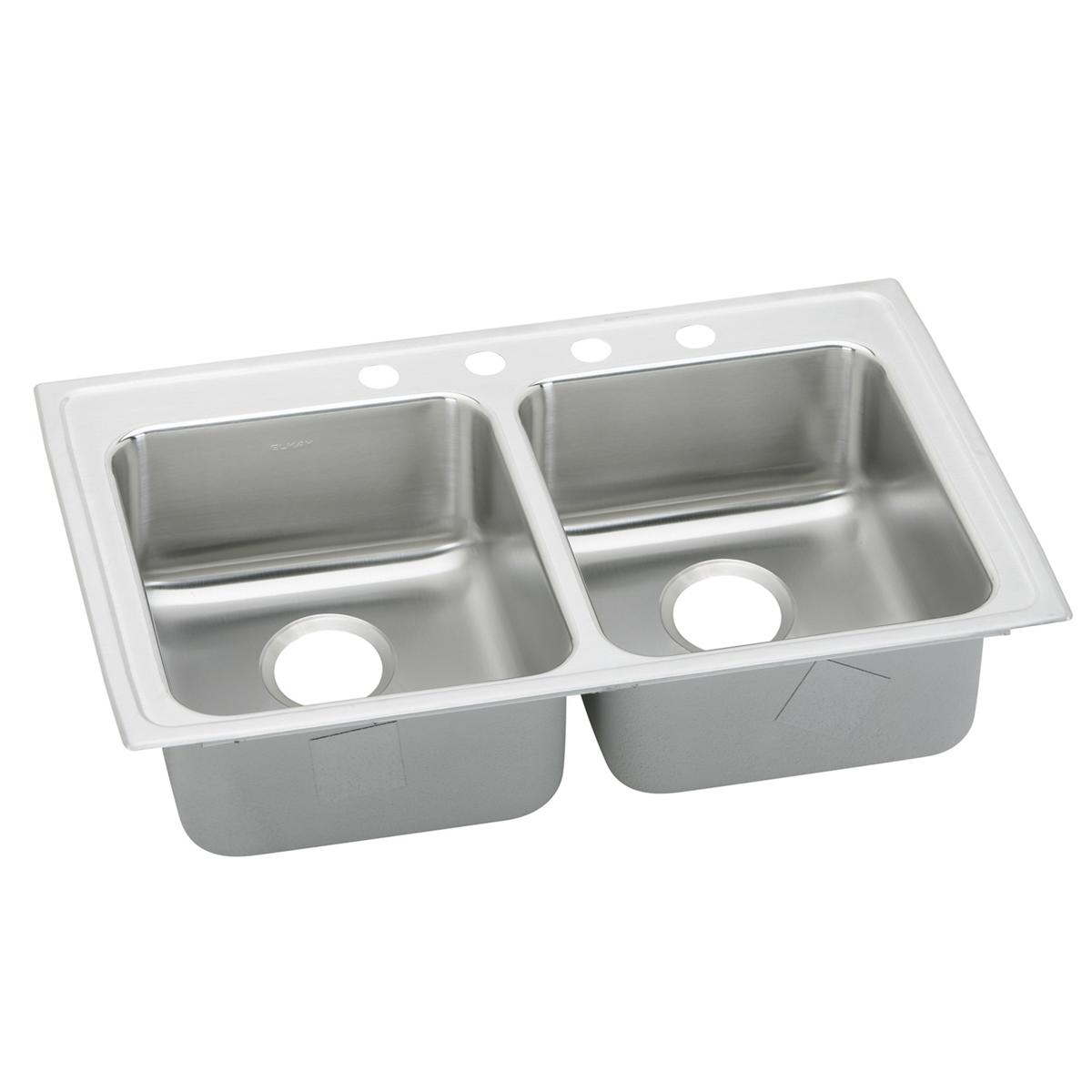 Elkay Lustertone Classic Stainless Steel 33" x 21-1/4" x 6-1/2" 3-Hole Equal Double Bowl Drop-in ADA Sink with Quick-clip