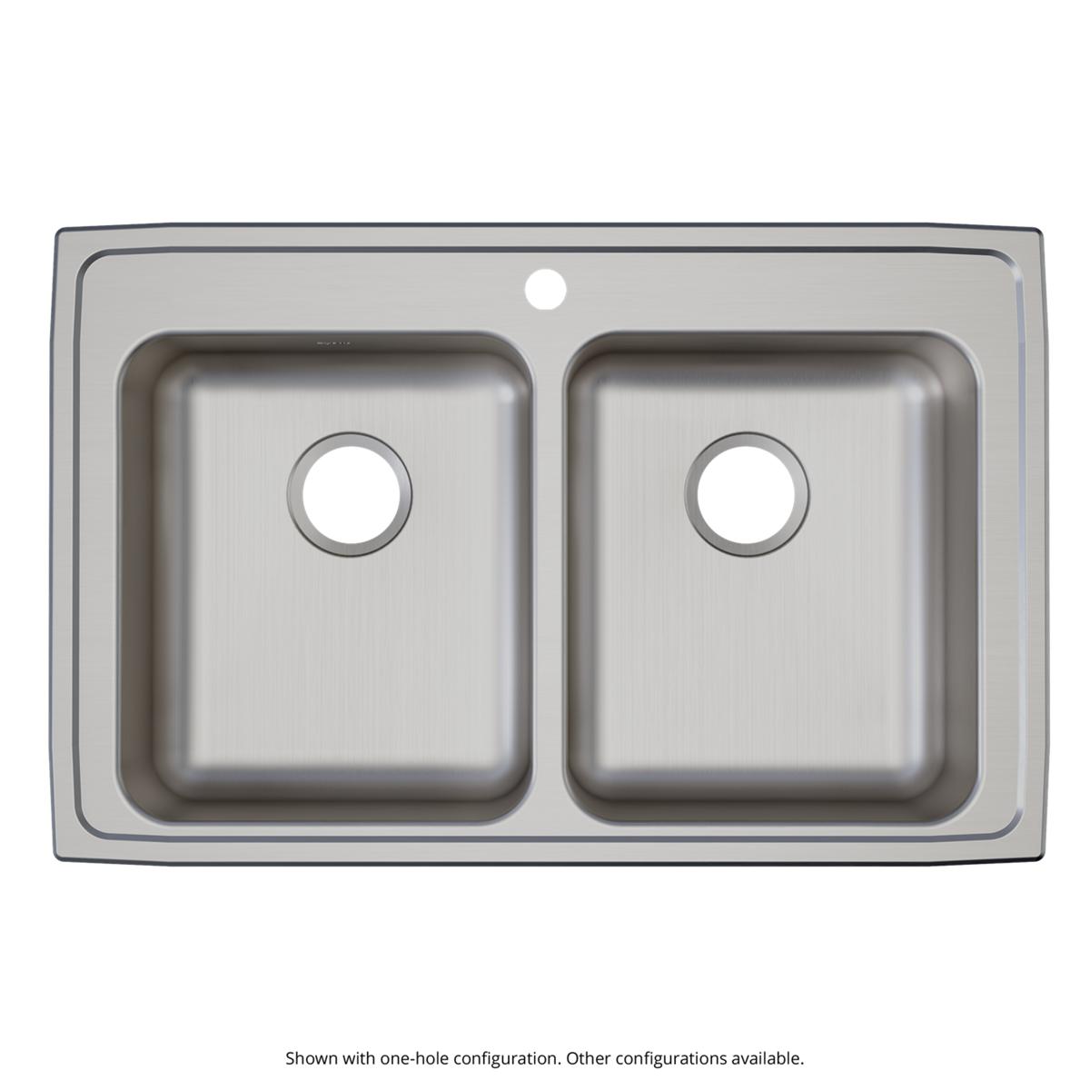 Elkay Lustertone Classic Stainless Steel 33" x 21-1/4" x 6" 3-Hole Equal Double Bowl Drop-in ADA Sink