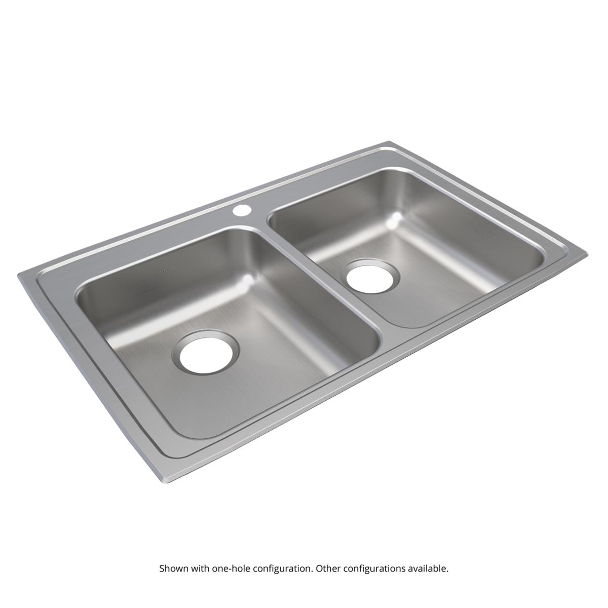 Elkay Lustertone Classic Stainless Steel 33" x 21-1/4" x 6-1/2" 4-Hole Equal Double Bowl Drop-in ADA Sink