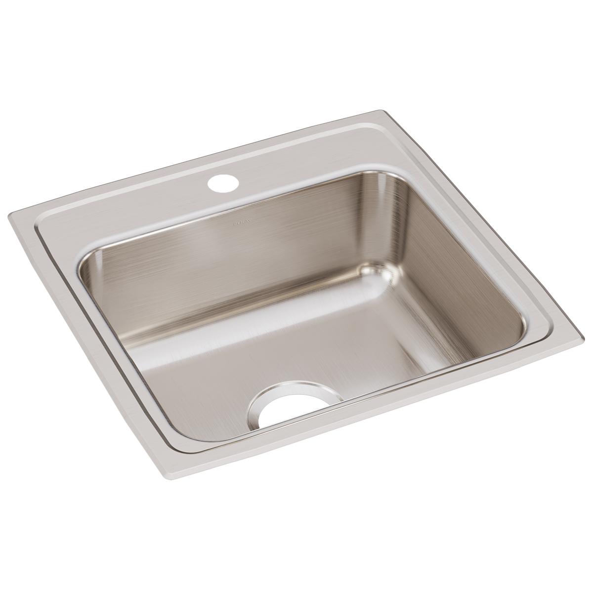 Stainless steel drop-in sink with single bowl, one faucet hole, and brushed finish surface.