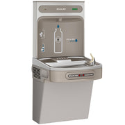 Light gray Elkay ezH2O bottle filling station with integrated cooler, hands-free activation sensor, and filtered water dispen