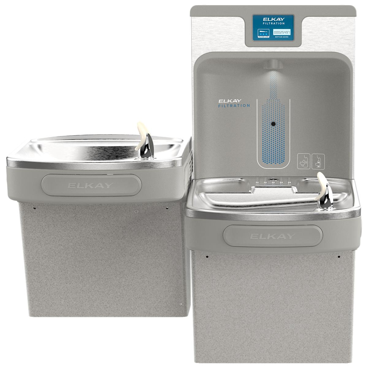 Elkay Enhanced ezH2O Bottle Filling Station & Versatile Bi-Level ADA Cooler Filtered Refrigerated Light Gray