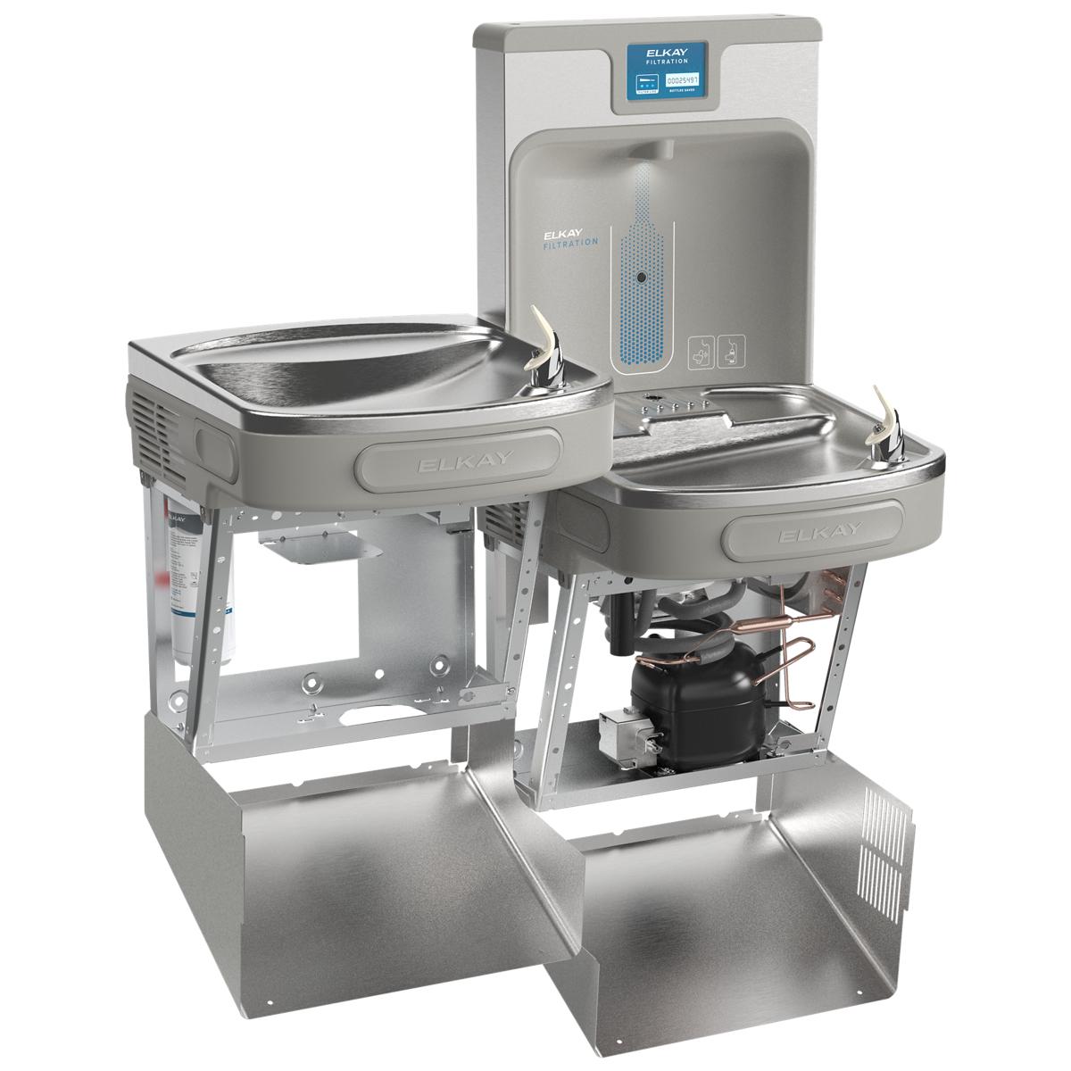 Elkay Enhanced ezH2O Bottle Filling Station & Versatile Bi-Level ADA Cooler Filtered Refrigerated Light Gray