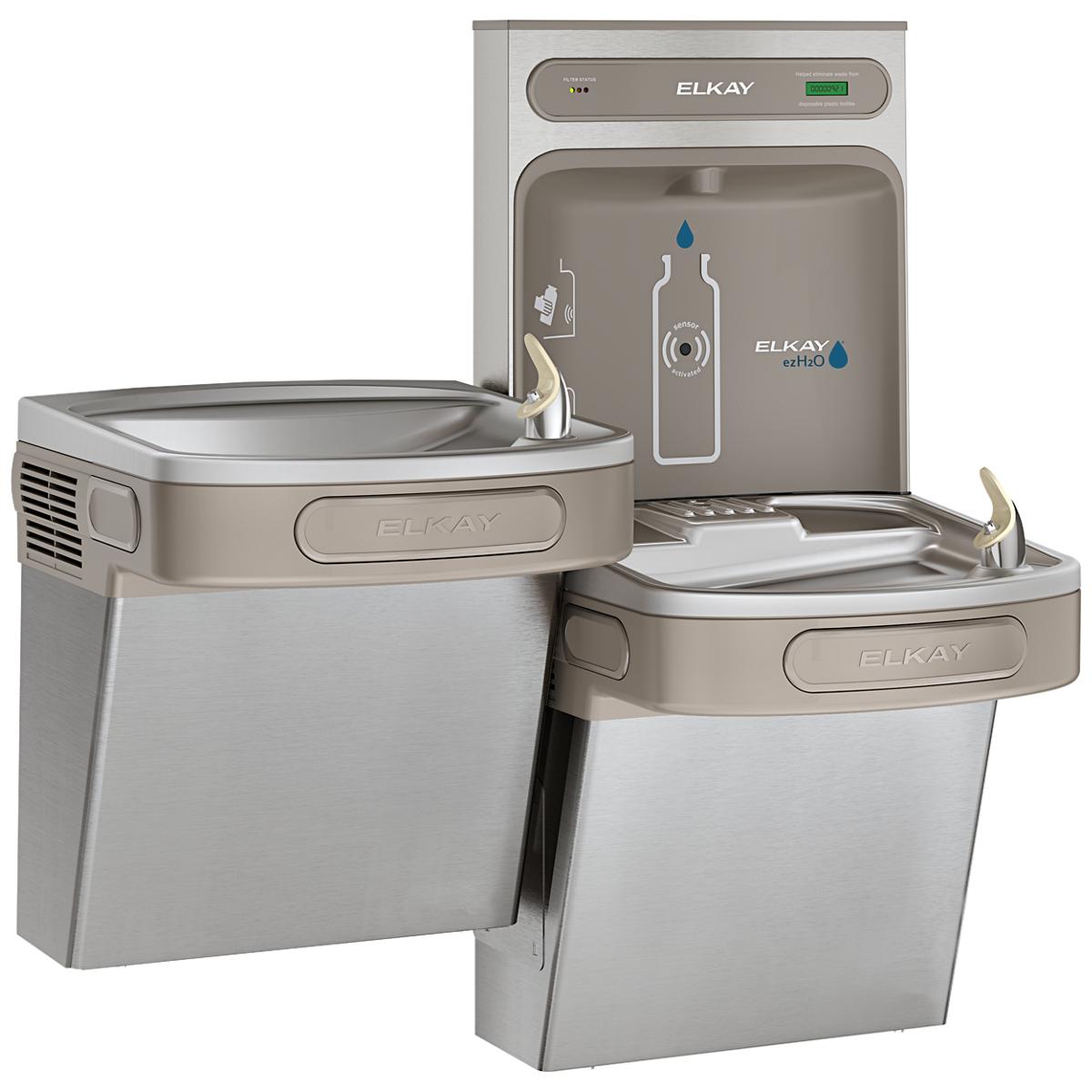Elkay ezH2O Bottle Filling Station & Versatile Bi-Level ADA Cooler Filtered Non-Refrigerated Stainless
