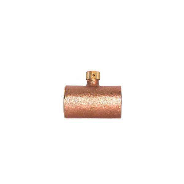 Cast brass drain coupling with small brass valve on top, 3/4" sweat connection.