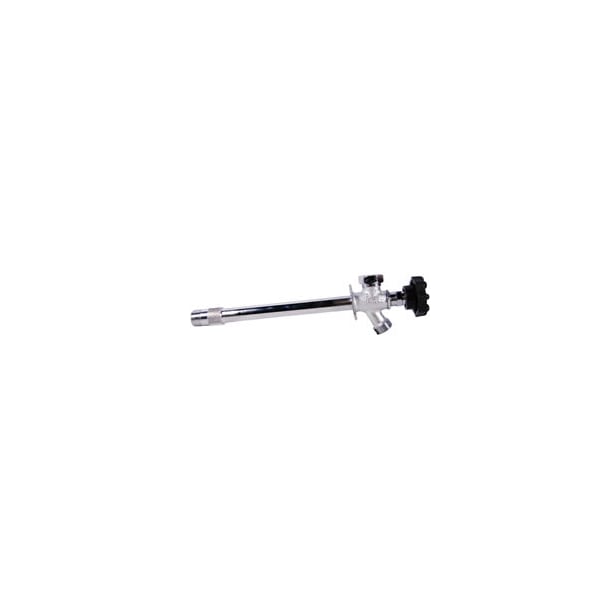 Brass frost-free sillcock with 1/2 inch connection, 10 inch stem, and black handle valve.