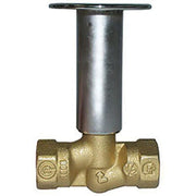 Brass straight log lighter valve with 1/2 inch female connections and metal handle on top.