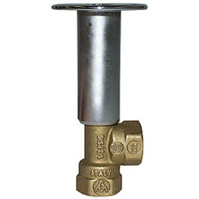 Brass angle valve with chrome handle and 1/2 inch female threaded connections for gas log lighter installation.