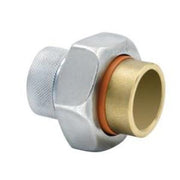 Galvanized steel di-electric union with female threaded and copper sweat connections, 1-1/4 inch size.
