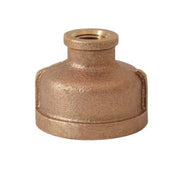 Bronze coupling with larger threaded opening on top and smaller opening on bottom, ridged band around middle.