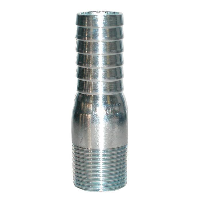 Steel pipe adapter with 2-inch barbed insert end and male pipe threaded end, Legend Valve 312-308.
