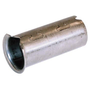 Stainless steel cylindrical insert stiffener with internal grooves and black rubber insert at one end.