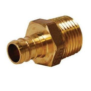 Brass adapter with 1-1/2 inch PEX connection on left and 1-1/2 inch male threaded port on right.