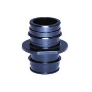 Blue plastic PEX coupling with ridged grip rings and central collar for connecting 1/2 inch tubing.