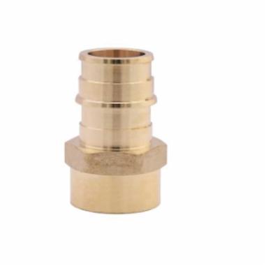 Brass adapter with ribbed PEX connection on top and threaded female port on bottom.
